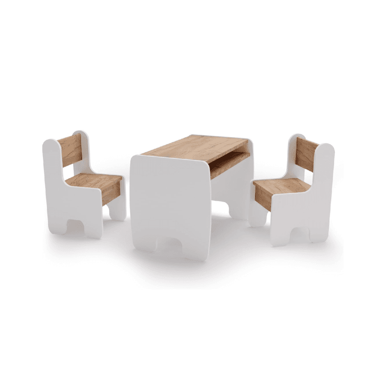 Montessori Kobi Table and 2 Chairs Set White Gold Oak