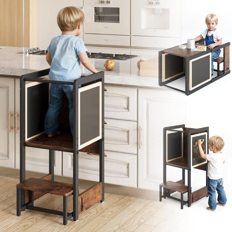 Montessori JUSTOGO 4-in-1 Toddler Tower With Chalkboard and Safety Rail