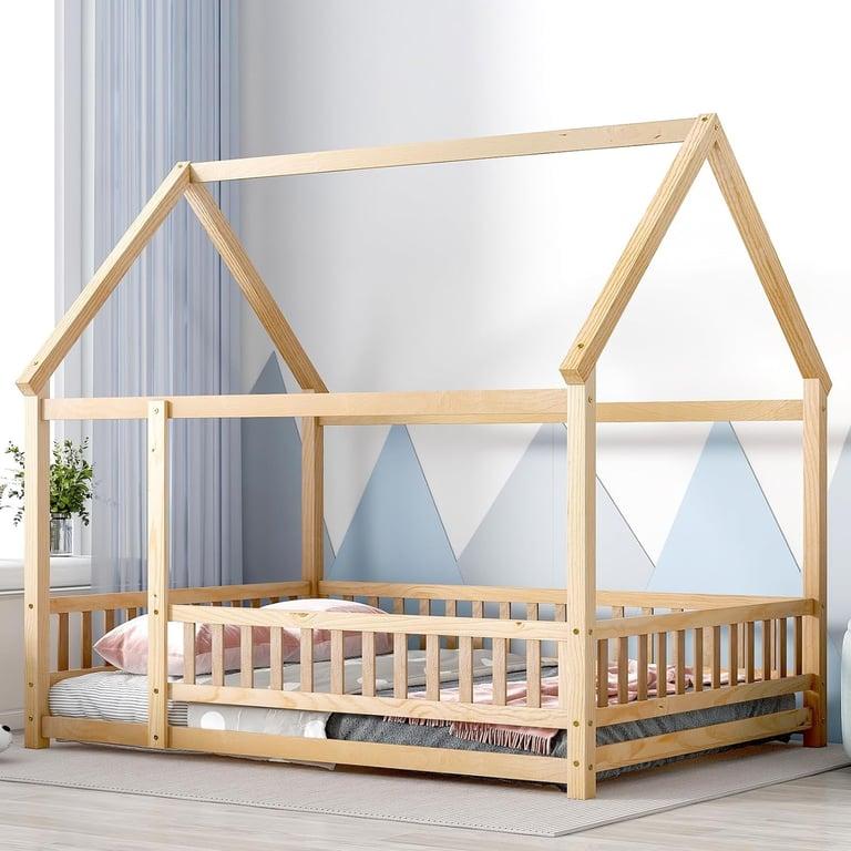 Montessori Tatub Full House Floor Bed With Rails Natural