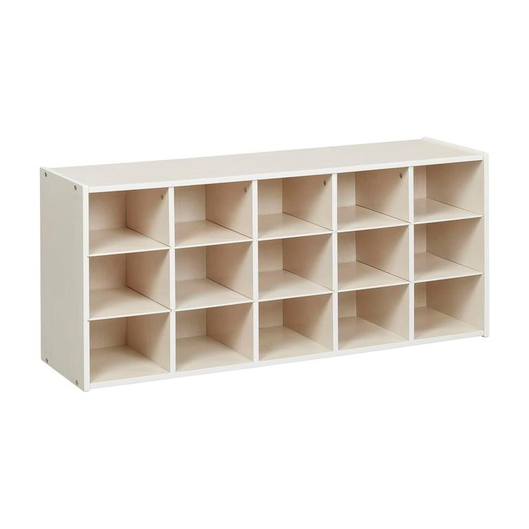 Montessori ECR4Kids Streamline 15-Cubby Tray Storage Cabinet 3 x 5 White Wash