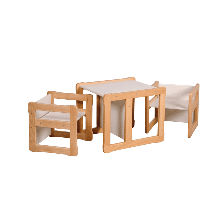 Montessori Woodjoy Table and Two Chairs Set White