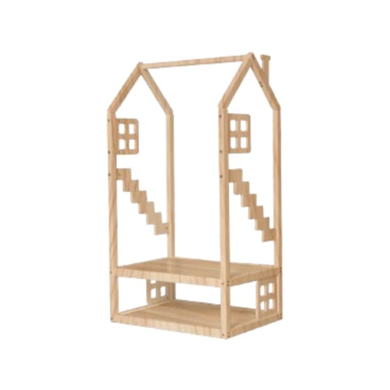 Montessori BusyWood Kids Clothing Rack With Windows Natural