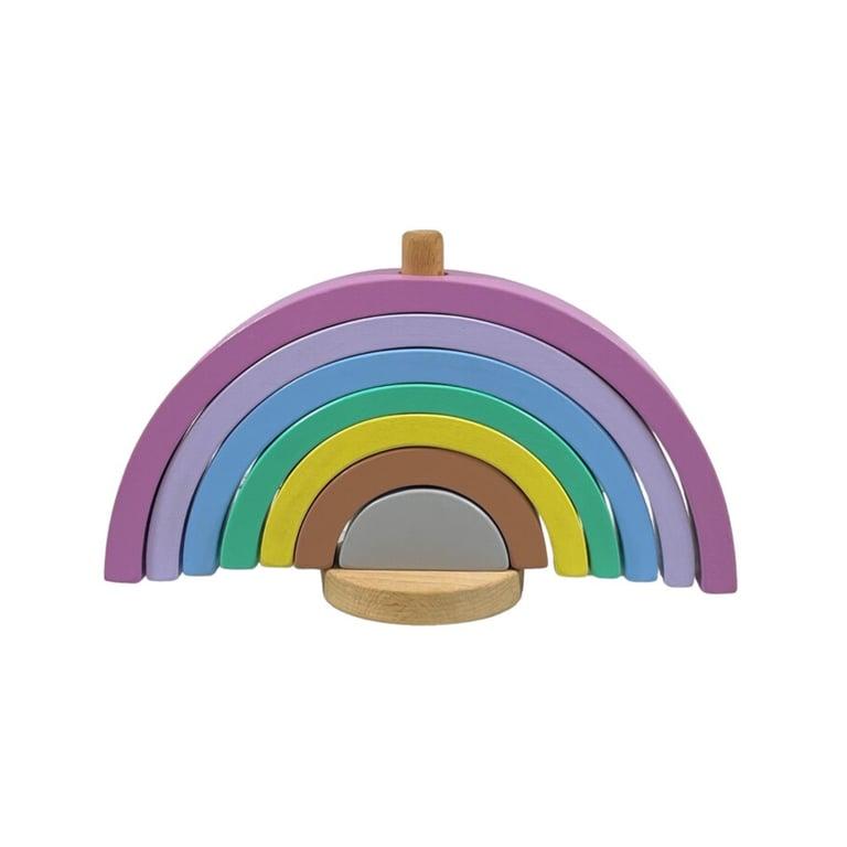 Montessori REU I am Wooden USA Pastel Wooden Rainbow Stacking Toy Set
