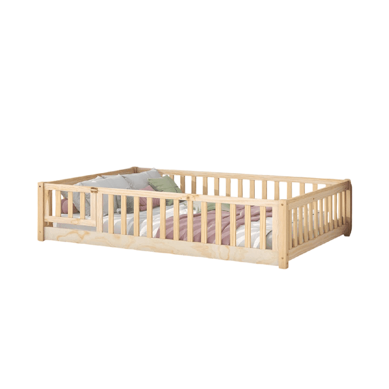 Montessori Tatub Floor Bed With Rails and Door Nature Double