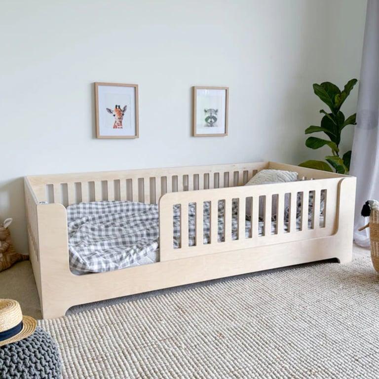 Montessori Magic of Wood Floor Bed With Removable Rail Ply Queen