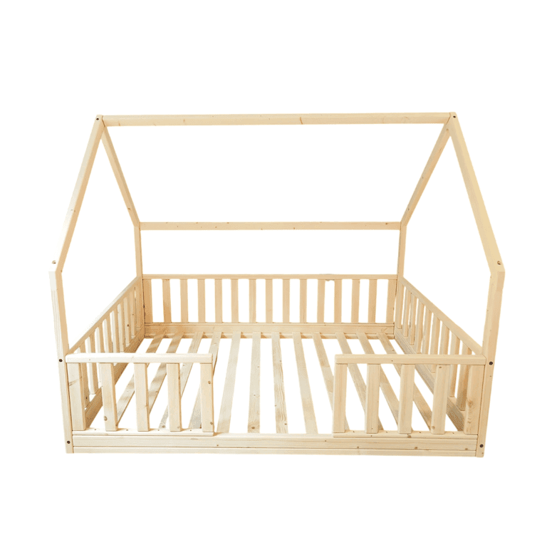 Montessori Rustic Made Decor House Bed With Rails No Gate Double
