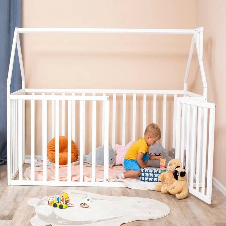 Montessori Busywood House Playpen Bed With High Rails White Queen Size