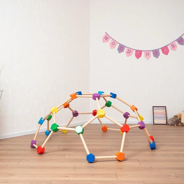 Montessori Wood and Hearts Climbing Dome XL Natural Wood + Rainbow