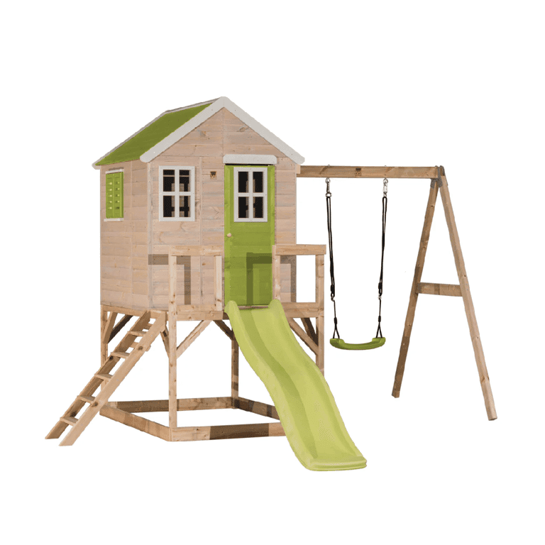 Montessori Wendi Toys My Lodge Swing Set With Platform, Slide, and Single Swing Lime