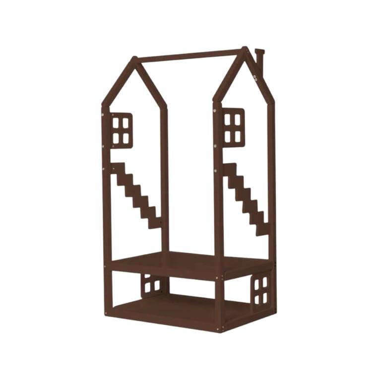 Montessori BusyWood Kids Clothing Rack With Windows Dark