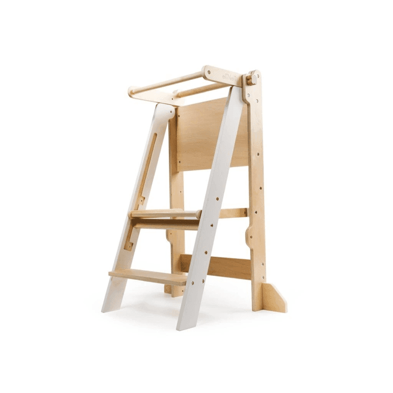 Montessori Elis Design Foldable Toddler Tower With Chalkboard Natural White