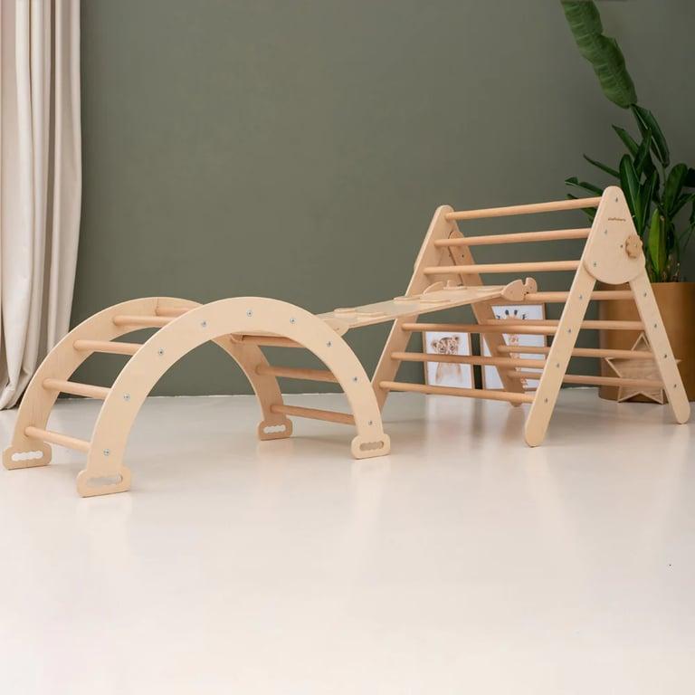 Montessori Wood and Hearts Climbing Set of 3 Large With Rocks Ramp in Natural Color