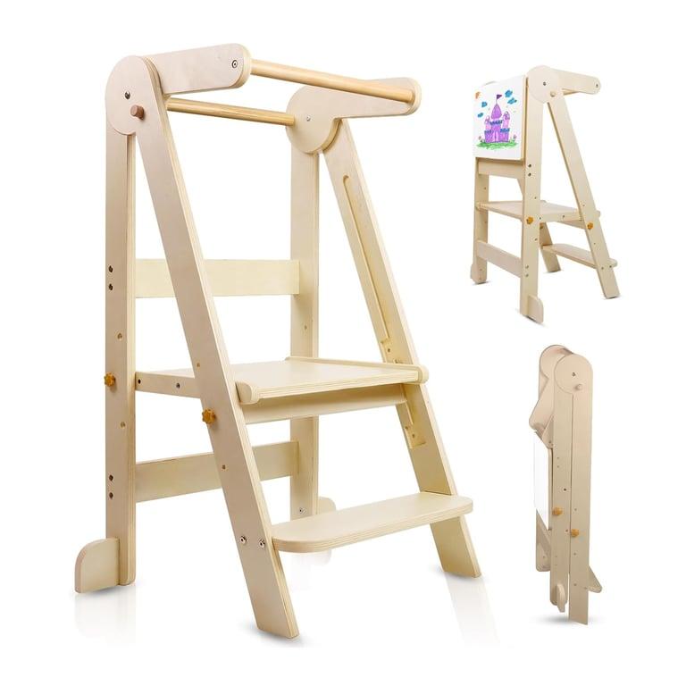 Montessori Uuoeebb Kitchen Foldable Toddler Tower With Magnetic Whiteboards Natural