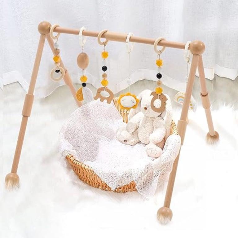 Montessori Frogprin Wooden Baby Gym With 6 Hanging Toys