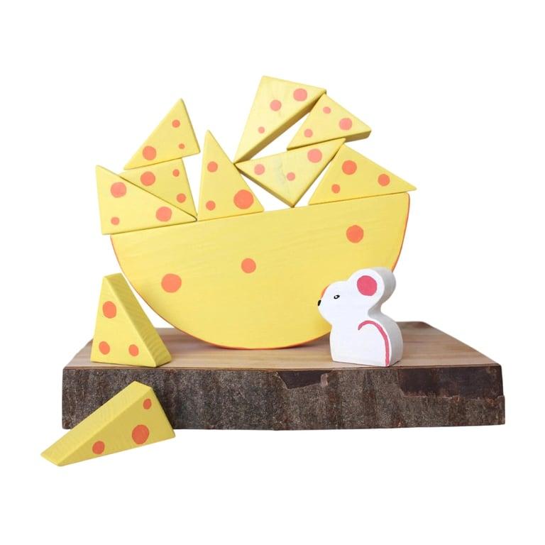 Montessori WoodenToysforYou Stacking Mouse and Cheese Balance Stacker Toy
