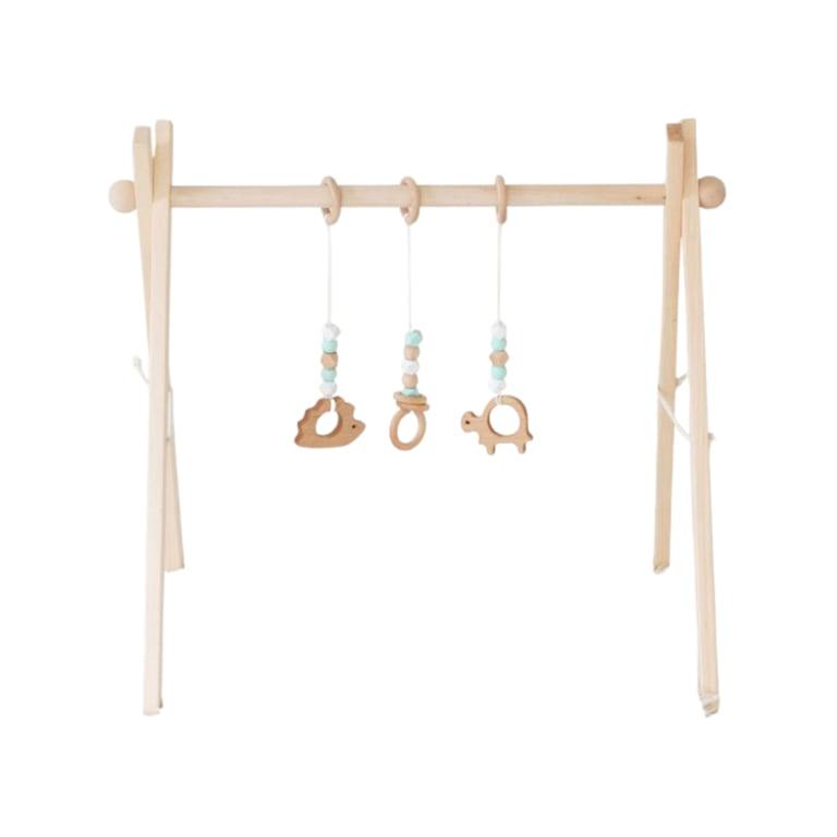 Montessori My Little Songbird Classic Mint Play Gym Natural With 3 Toys Hedgehog and Turtle