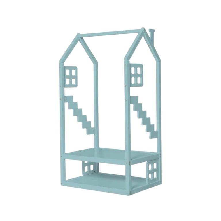 Montessori BusyWood Kids Clothing Rack With Windows Blue