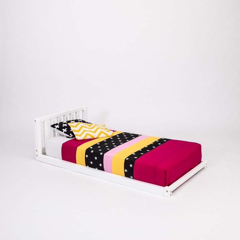 Montessori Sweet Home From Wood Wooden Floor Bed With Headboard Full White