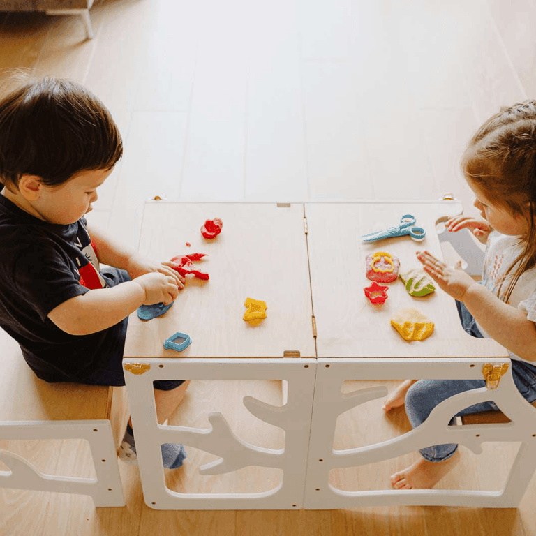 Montessori Weco 3 in 1 Tree Design Kitchen Tower With Step Stool White
