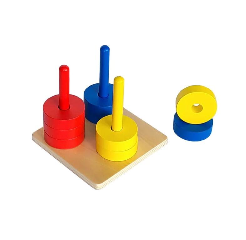 Montessori IFIT Colored Discs on 3 Colored Dowels