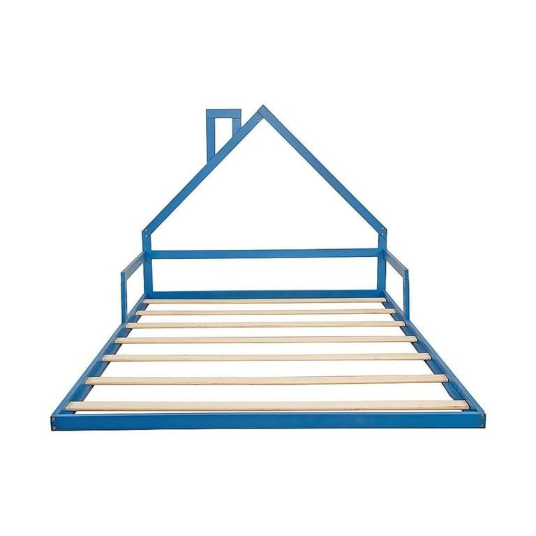Montessori Palermo House Floor Bed Frame Double Blue