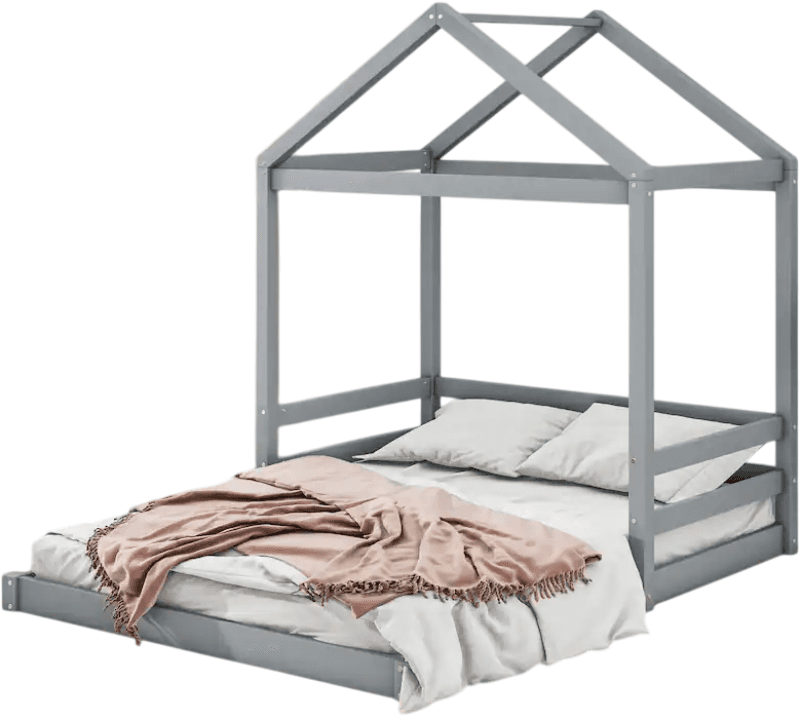 Montessori Bed Bath & Beyond Wooden House Floor Bed With Guardrail Grey