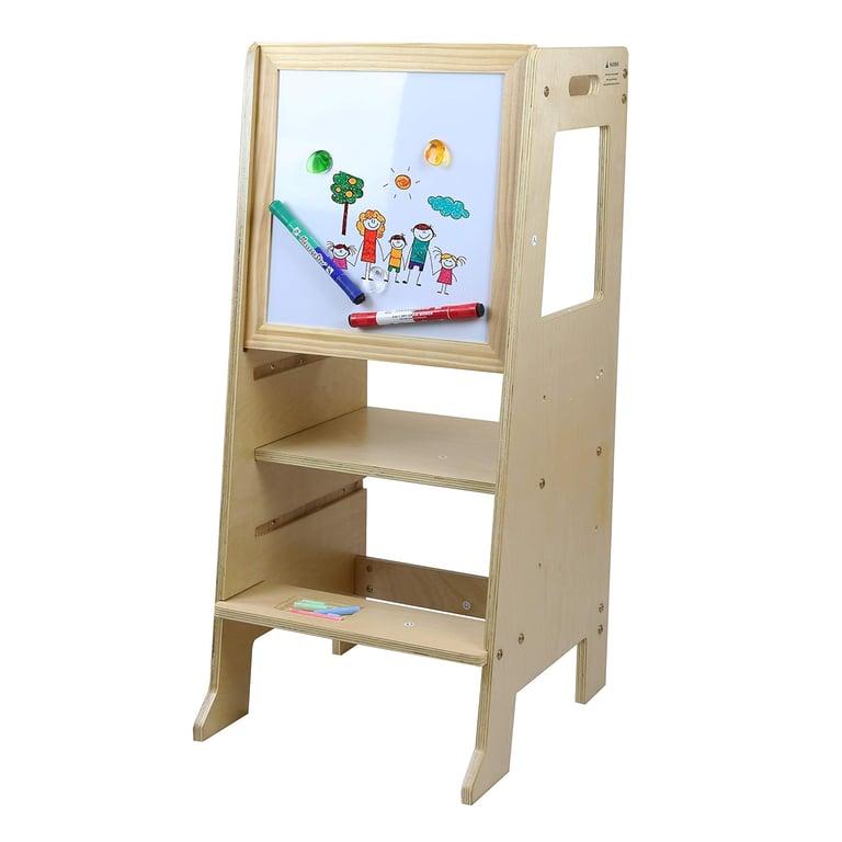 Montessori Clevr Toddler Tower With Chalkboard and Whiteboard Adjustable Natural