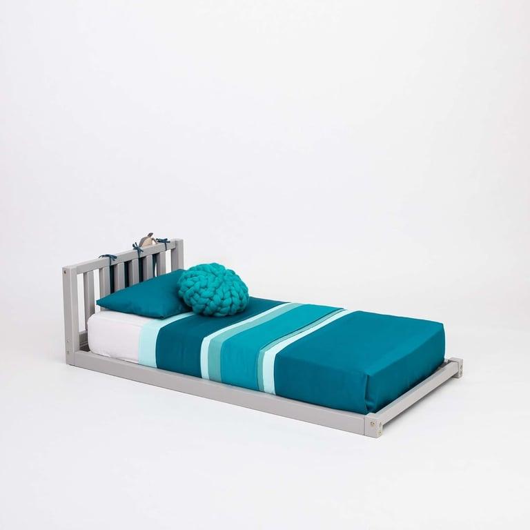 Montessori Sweet Home From Wood Wooden Floor Bed With Headboard Twin Gray