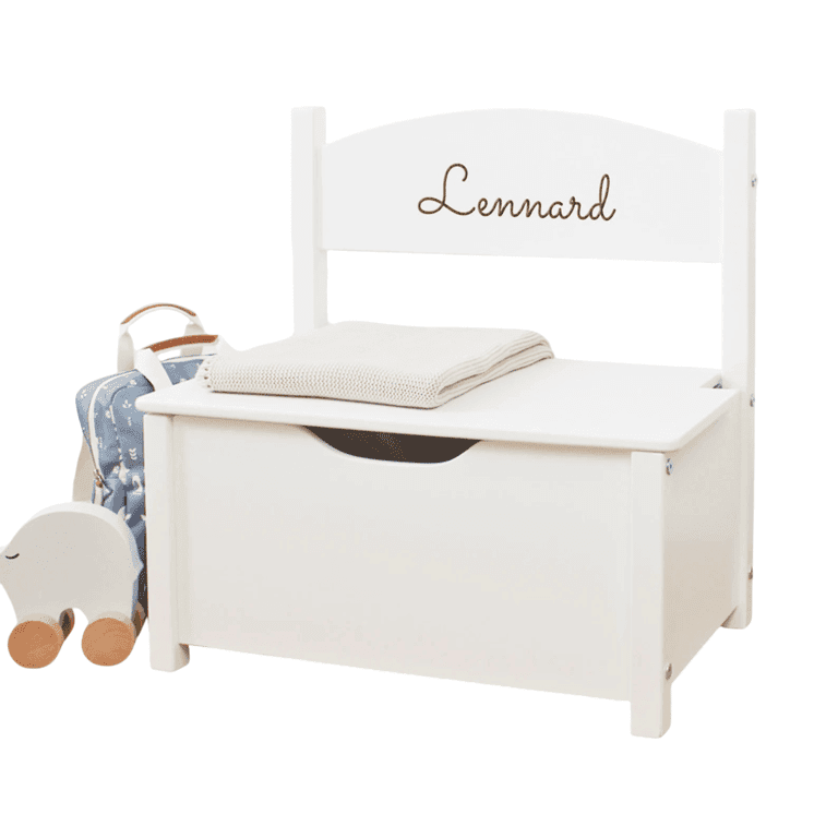 Montessori Little Stars Storage Bench With Engraving White
