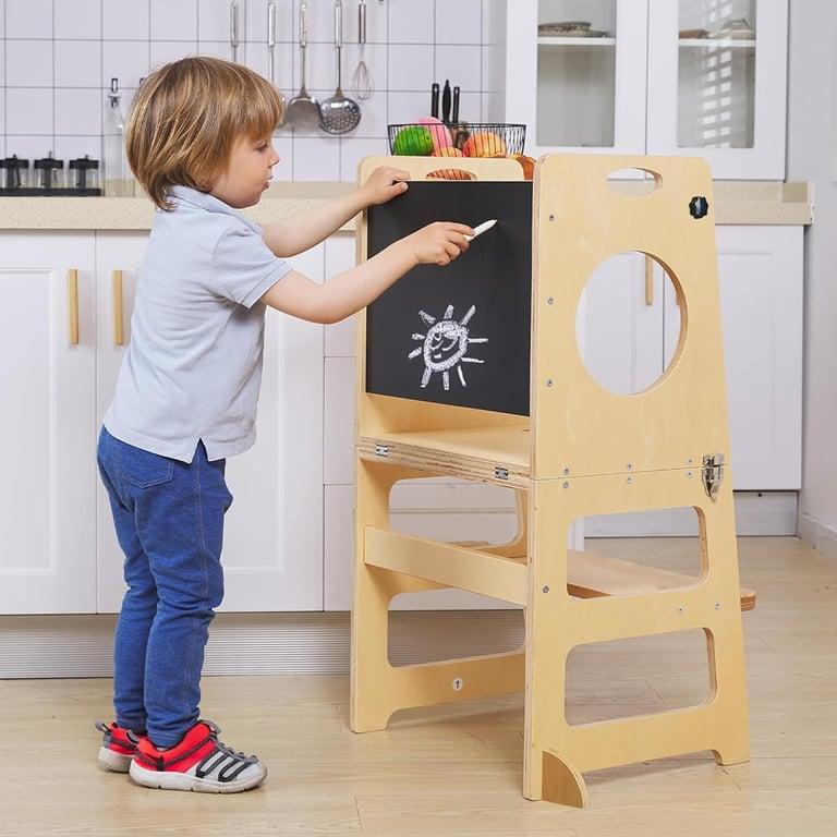 Montessori FANABAS 4-in-1 Toddler Tower With Chalkboard Natural