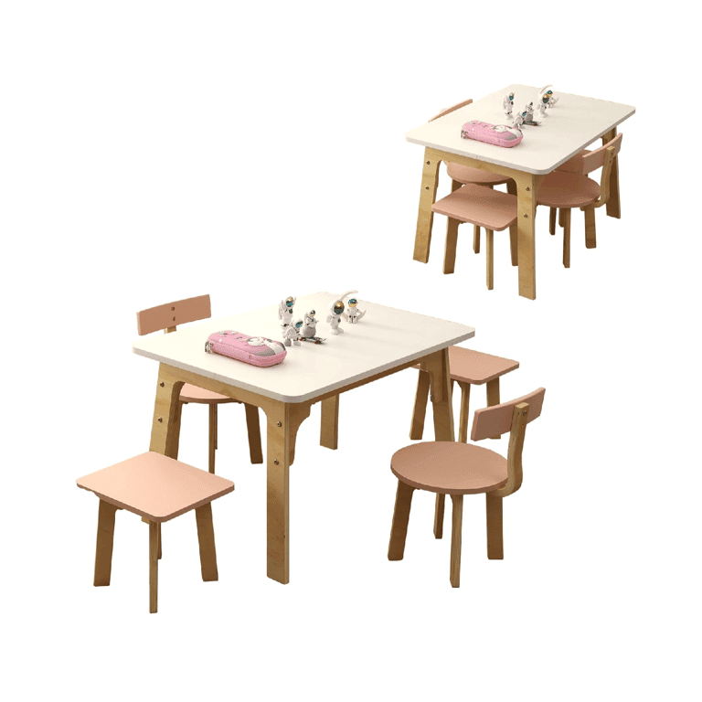 Montessori hoopyosms Table and 4 Chairs Set Pink
