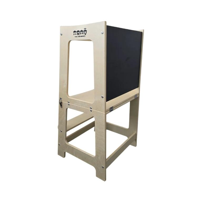 Montessori Four Little Monkeys Convertible Toddler Tower Table With Blackboard Natural