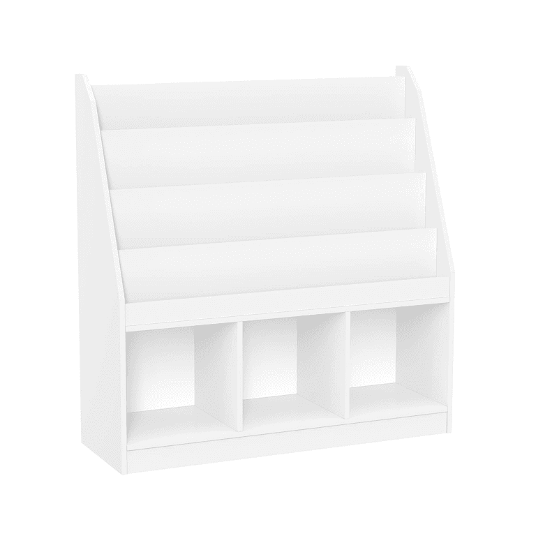 Montessori RiverRidge Front Facing 4 Shelves Three Cubbies Bookrack White