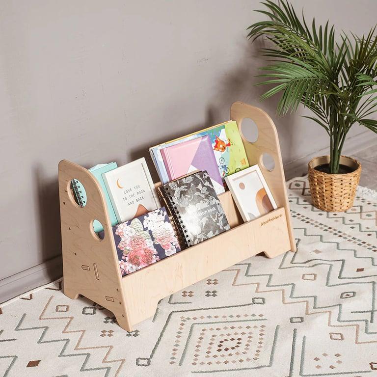 Montessori Wood and Hearts Kids Bookshelf Natural Wood