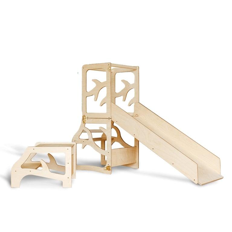 Montessori Weco 4 in 1 Tree Design Kitchen Tower With Slide and Step Stool Clear