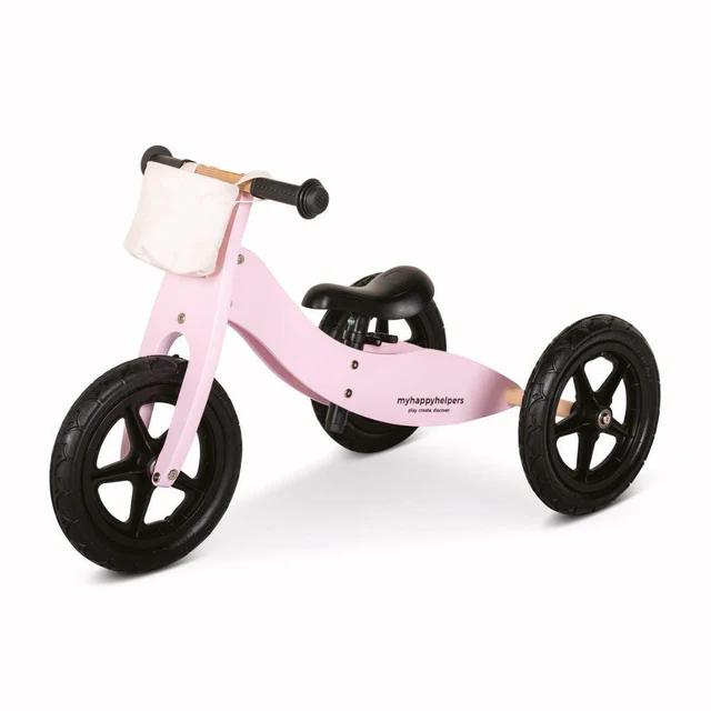 Montessori My Happy Helpers 2-in-1 Wooden Trike Balance Bike Rose Pink With Canvas Bag