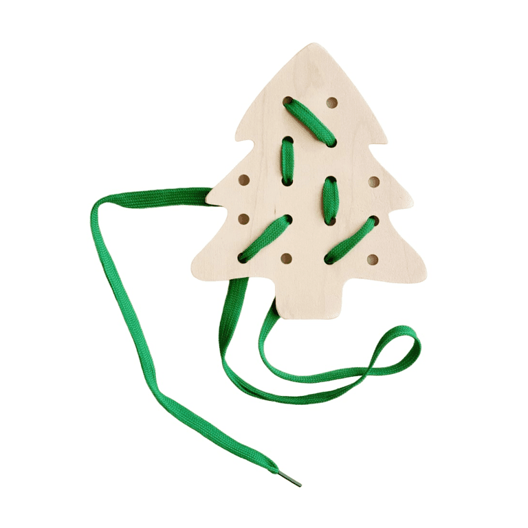 Montessori Mama P's Place LLC Lacing Board Christmas Tree Green