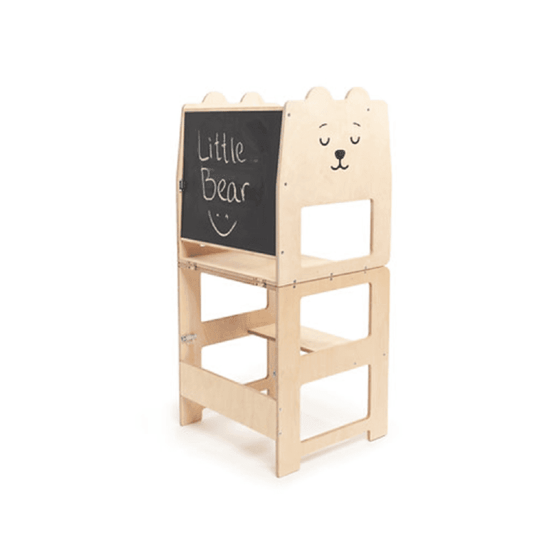 Montessori Craffox Convertible Learning Tower With Chalkboard Bear Natural