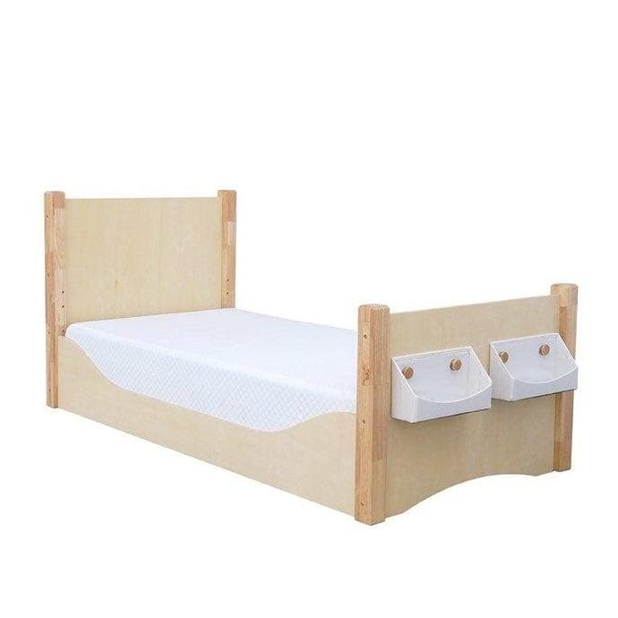 Montessori My Happy Helpers Adjustable Single Floor Bed Varnished With White Baskets