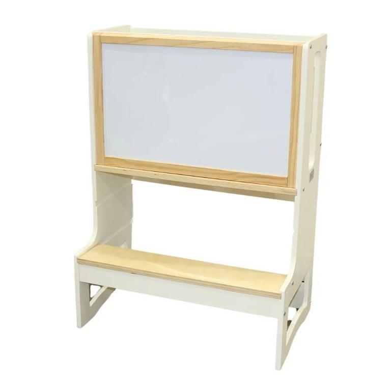 Montessori My Happy Helpers XL Double Toddler Tower White & Birch With Whiteboard