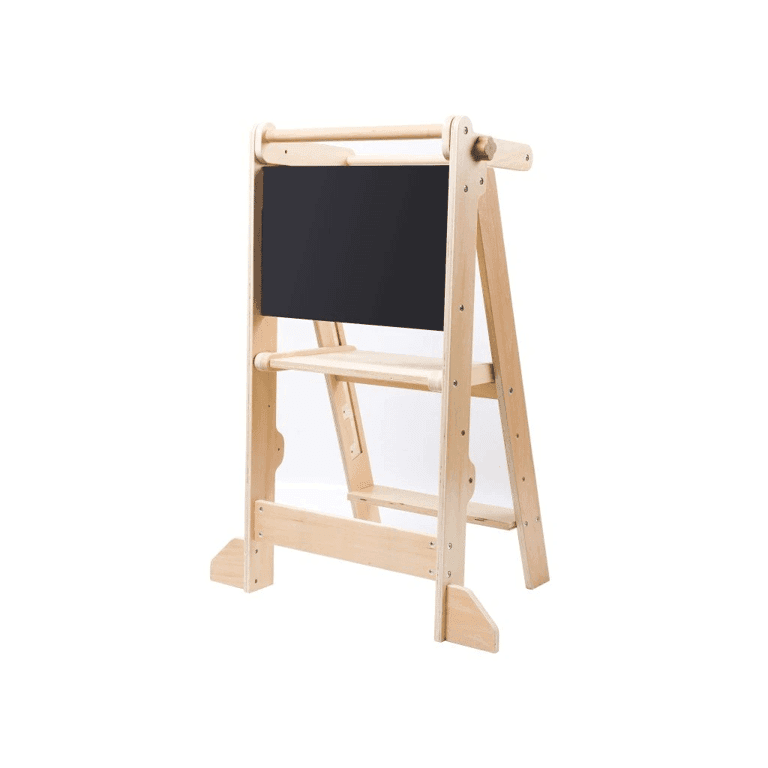 Montessori Elis Design Foldable Toddler Tower With Chalkboard Varnished