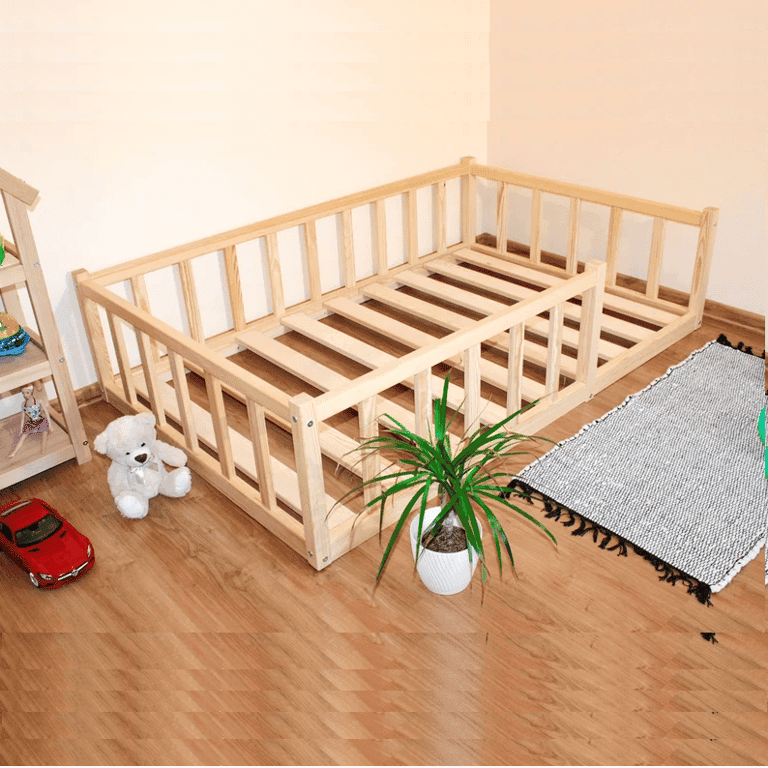 Montessori Holly Molly Wood Floor Bed With Slats & Rails Single Natural