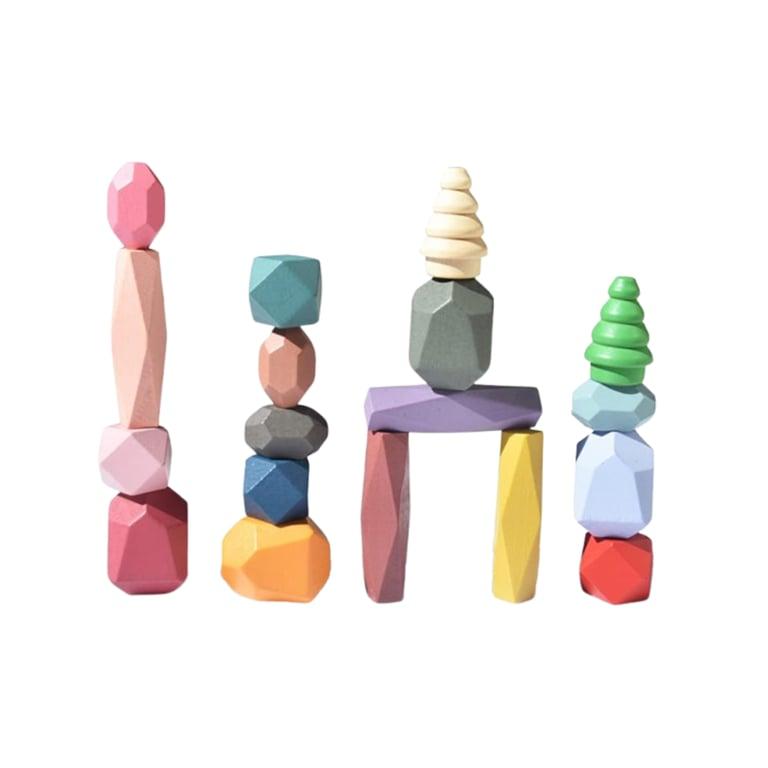 Montessori QINGBAO Wooden Stacking Rocks 18 Pieces