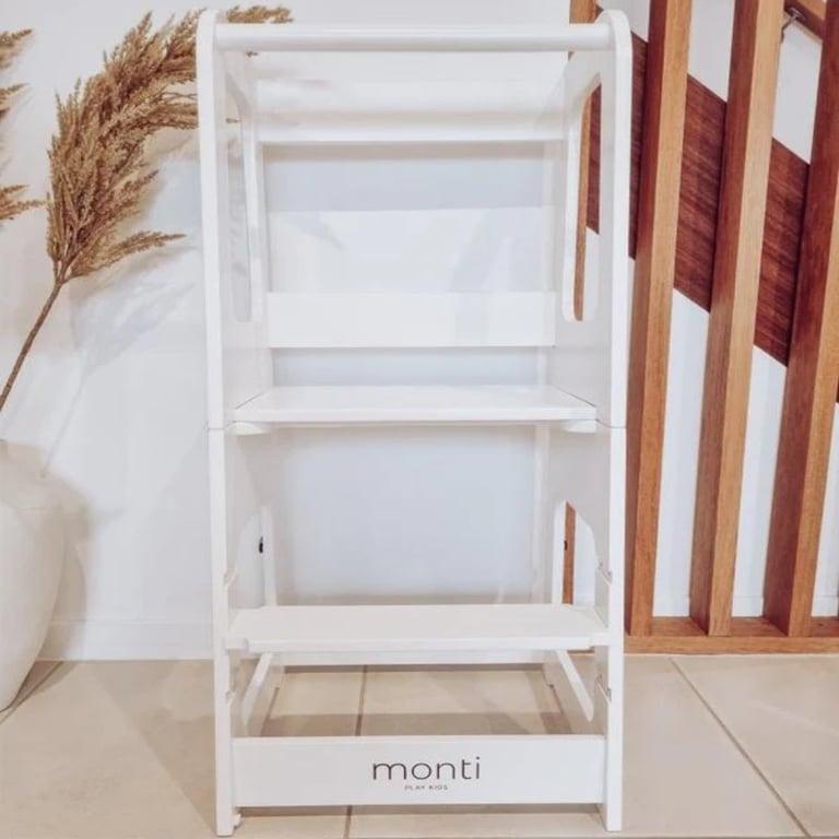 Montessori Monti Play Kids Montessori Little Helper Toddler Tower Convertible Table and Chair Set White