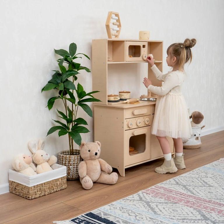 Montessori Wood and Hearts Play Kitchen Natural Wood No Water Tap + Tub