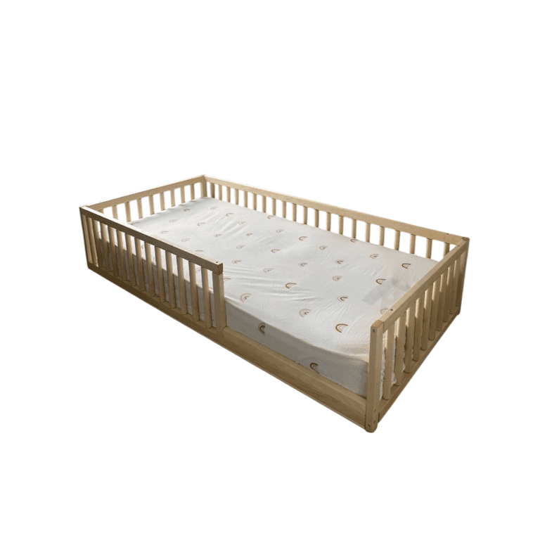 Montessori Home for Dreams Floor Bed With Rails Full Painted in Wax