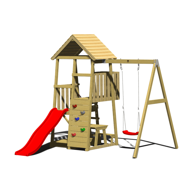 Montessori Wendi Toys Junior Activity Tower Swing Set With Slide, Sandpit, Picnic Bench, and Single Swing