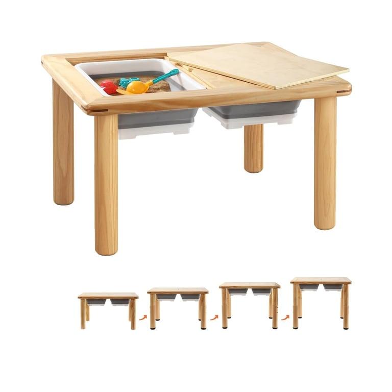 Montessori FUNLIO Wooden Sensory Table With 4-Level Height Natural