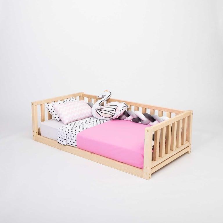 Montessori Sweet Home From Wood Floor Bed With Rails on 3 Sides Twin Pine Wood