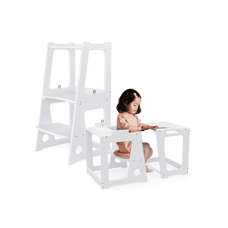 Montessori QLFJ FurDec 2-in-1 Convertible Toddler Tower White